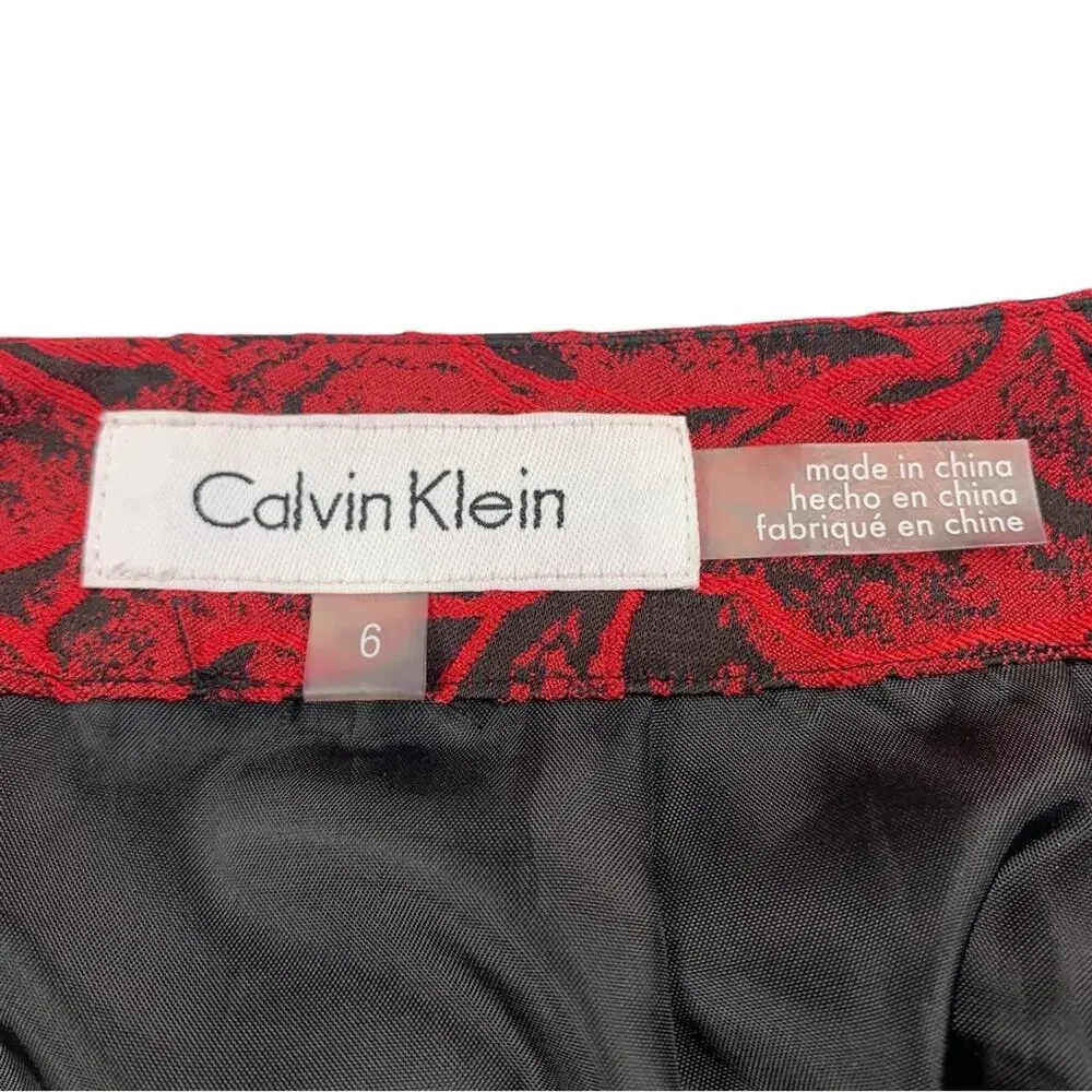 Calvin Klein Jacquard Roses Pencil Skirt 6 Black Red Dark Floral Vamp Party - Picture 12 of 12